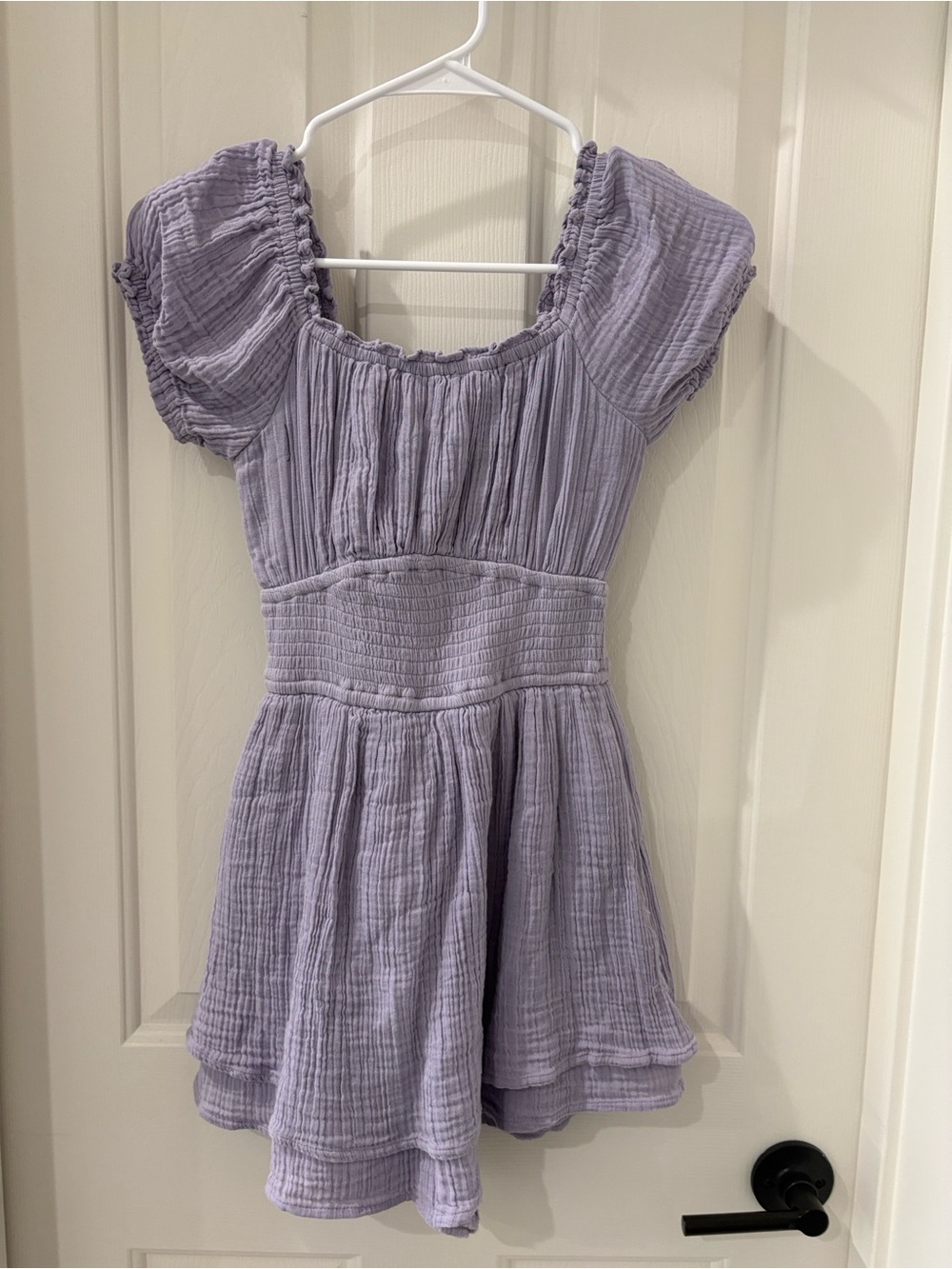 Hollister Lavender Puff-Sleeve Smocked Mini Dress with shorts XS